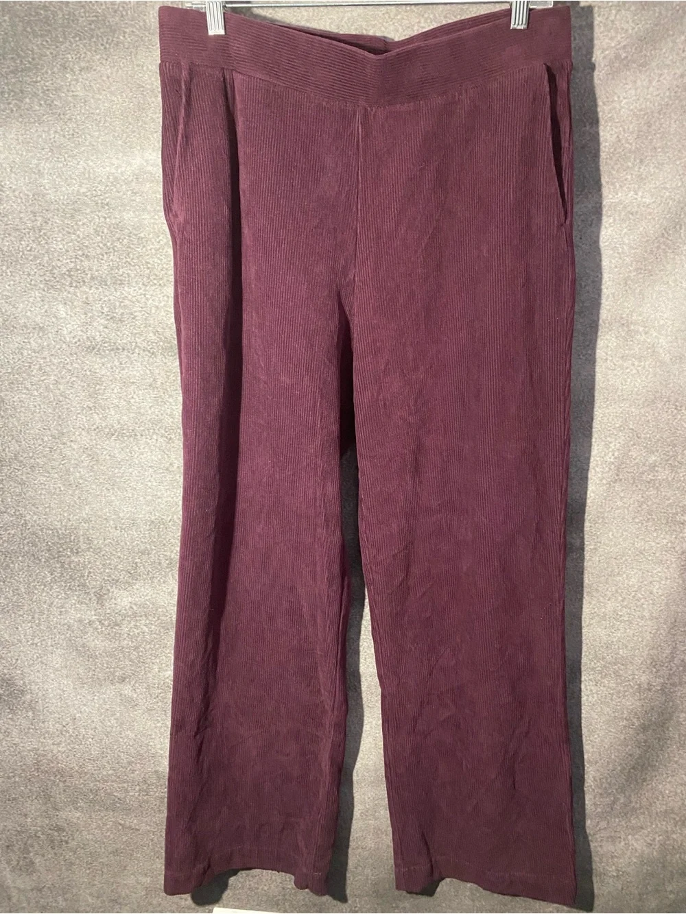 Lands End Womens M 10 12 Corduroy Pants Elastic Waist Pull On Pocket Plum
